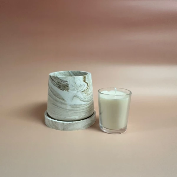 Pot + schaaltje gemarmerd